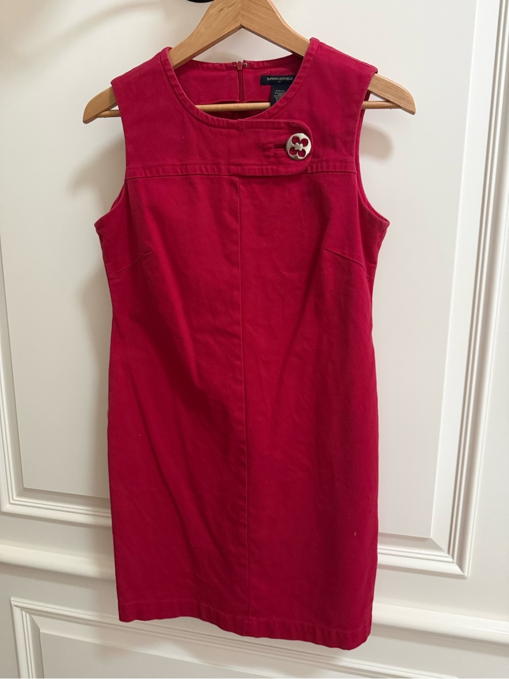 Banana Republic Red Sleeveless Shift Sheath Dress 6 Asymmetric Geometric Button
